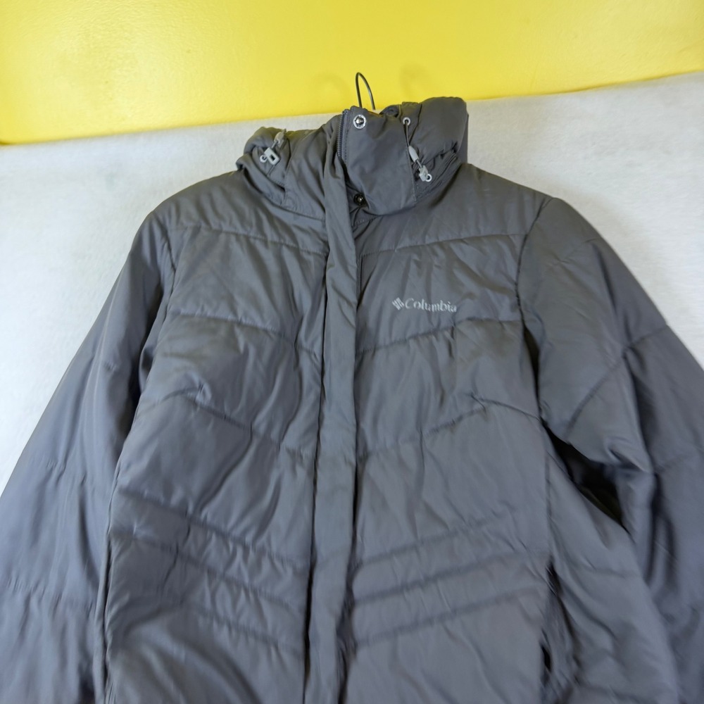 Columbia Womens Small Puffer Jacket Gray Hooded Quilted Winter Coat Insulated
